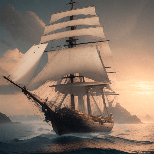 AI generated: Photo of a ultra realistic sailing ship, dramatic light, pale sunrise, cinematic lighting, battered,...