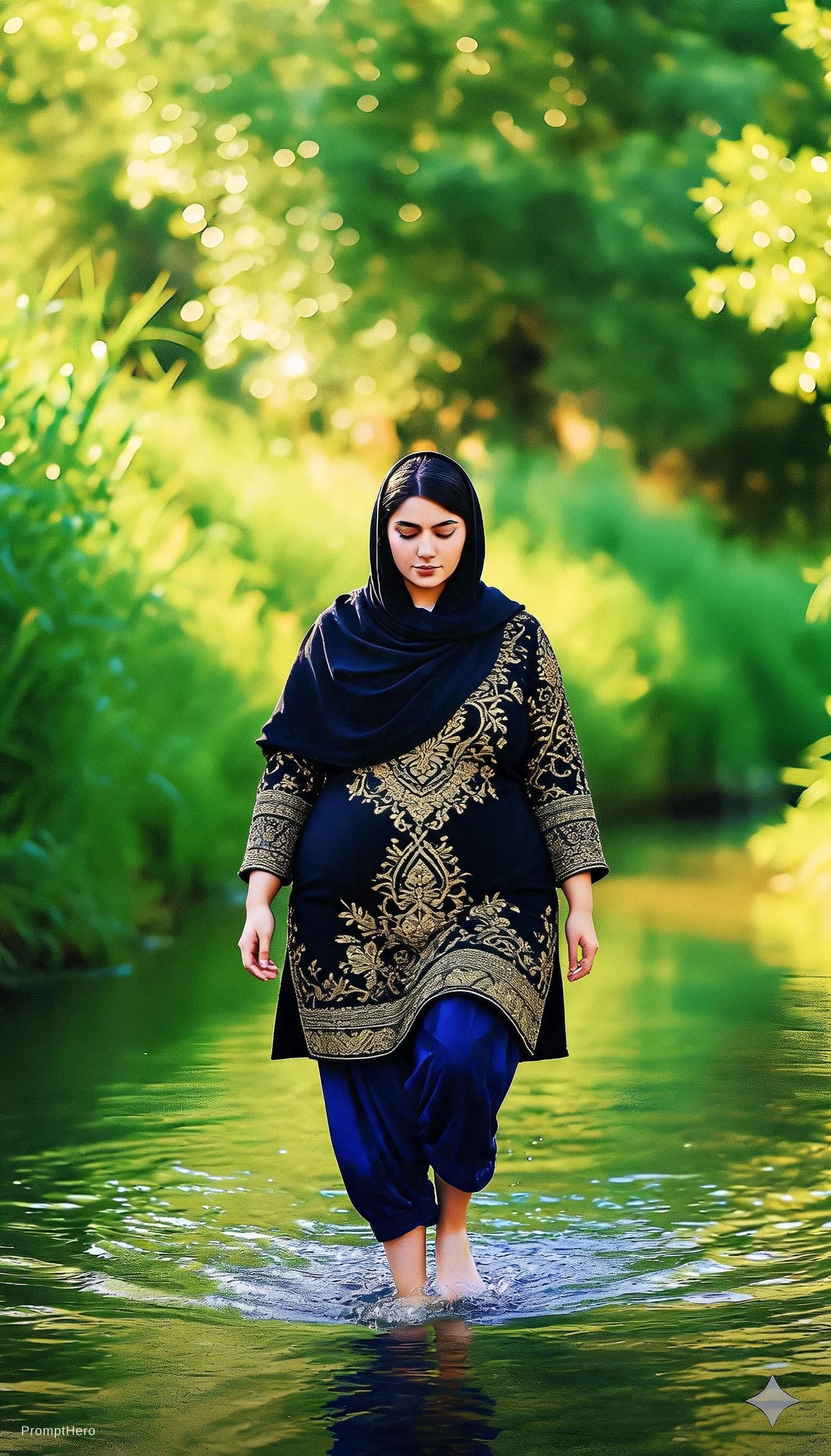 AI generated: The beautiful curvy pakistani big breast women wearing a  blouse.