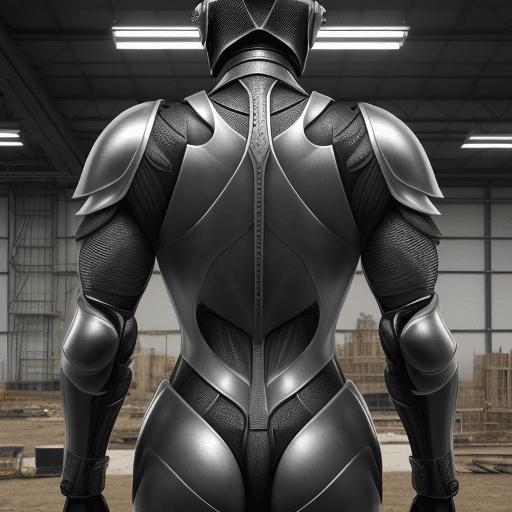 AI generated: a hyper realistic photo of a back of a full figure in protective armor where suit is made of titaniu...