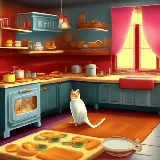AI generated: cat :: making breakfast:: soft lightning::  soviet kitchen USSR:: Pixar style:: disney style::  --s ...