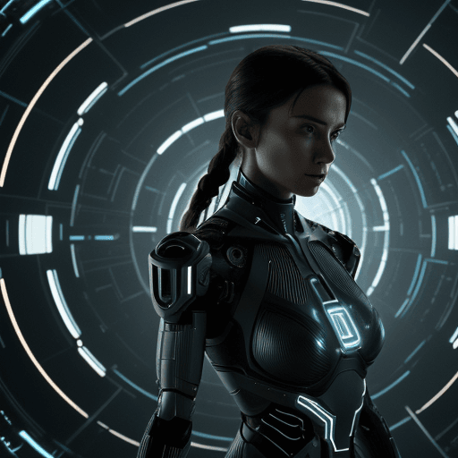 AI generated: Cybernetics, action movie protagonist, cross-cutting scenes of man and women, repeating patterns, un...