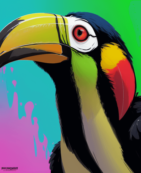 AI generated: Freeze the vibrant and exotic face of a toucan hulk, focusing on the colorful beak and the curiosity...