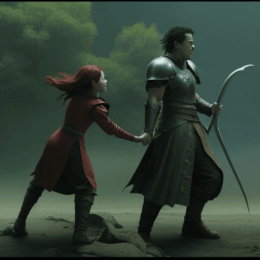 AI generated: A film still of a dragon slayer, bonding, cinematography, traditional color grading, chromakey, set ...