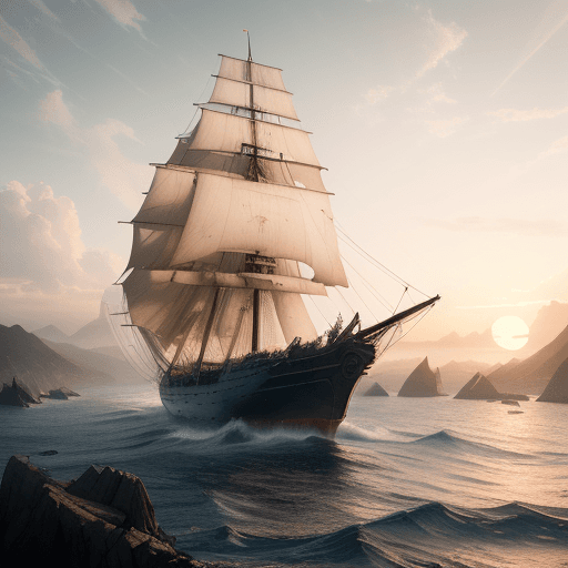 AI generated: Photo of a ultra realistic sailing ship, dramatic light, pale sunrise, cinematic lighting, battered,...