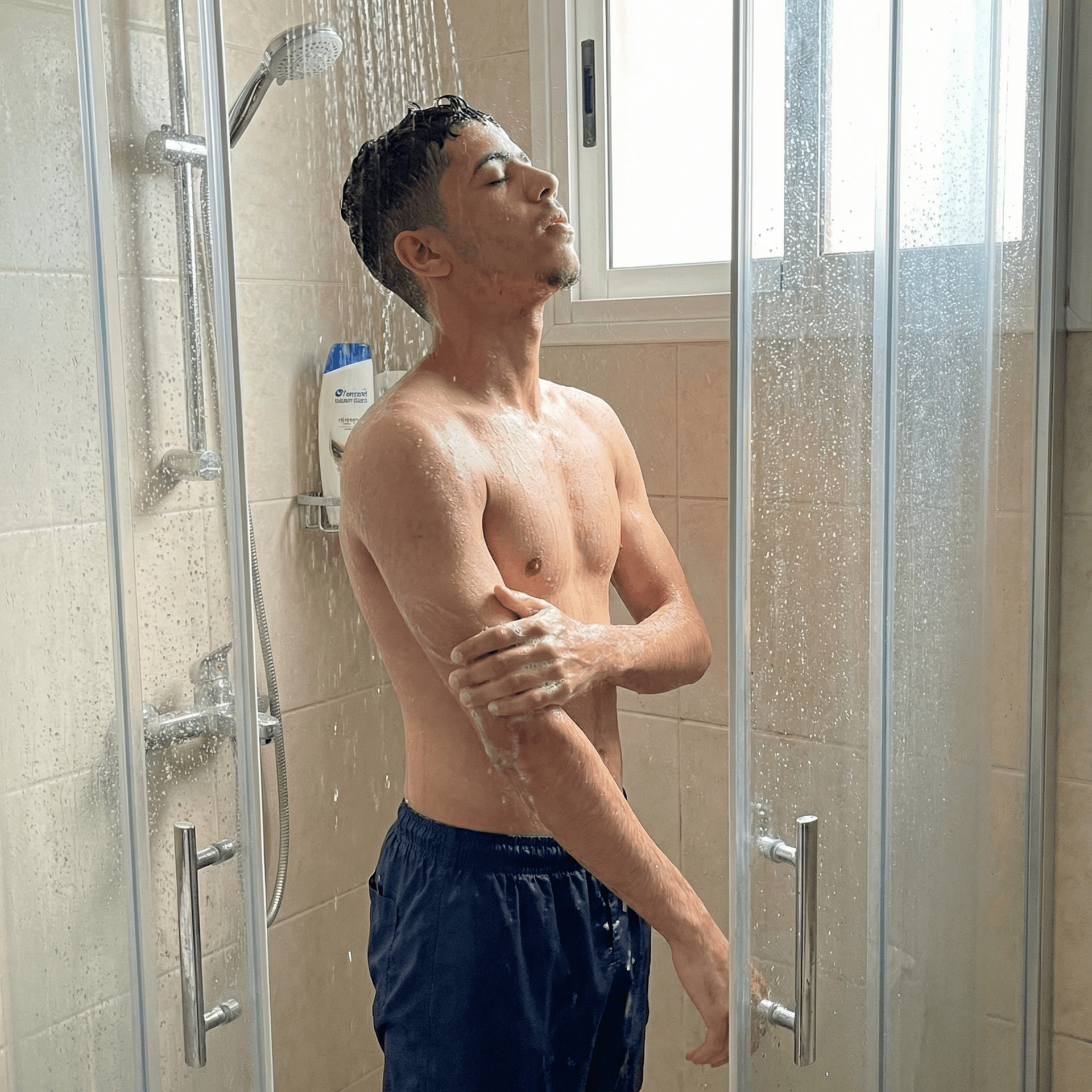 AI generated: Taking shower, full body 