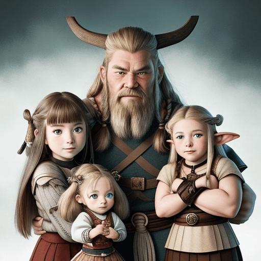 AI generated: anime, epec imege, great qualitie, family photo, dwarf girl, growing up in a viking family,