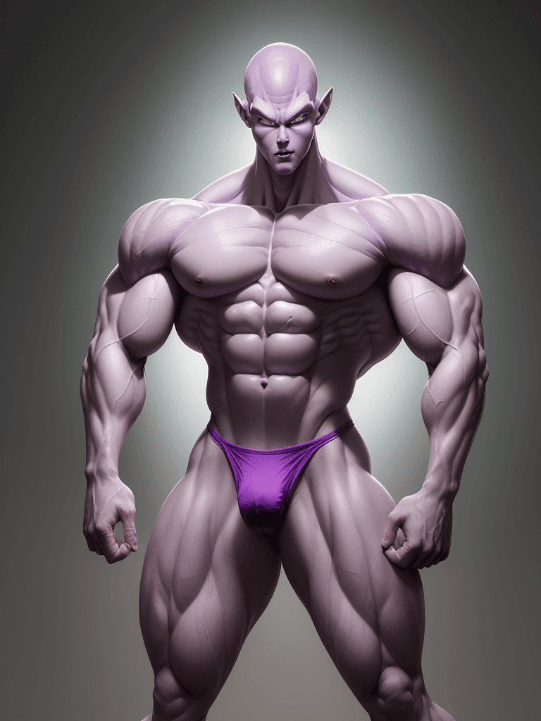 AI generated: Frieza from Dragon Ball, caucasian complexion, big muscles and big thighs, lean waisr, handosme, tal...