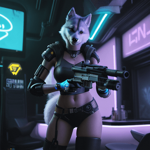 AI generated: Photo of a ultra realistic character, anthropomorphic husky, furry, 4k, cyberpunk 2077 setting, cybe...