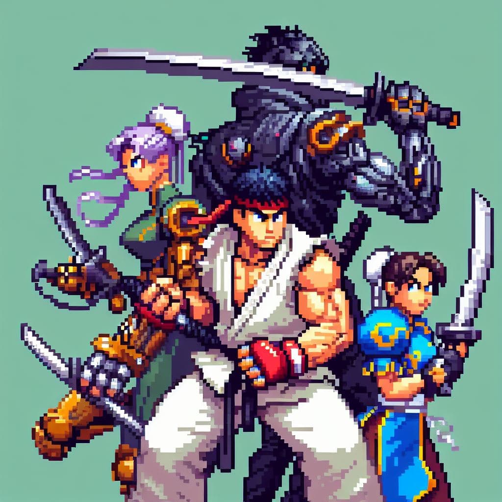 AI generated: A pixel art 8 bits reimagining of a Street Fighter character in a different fighting style or costum...