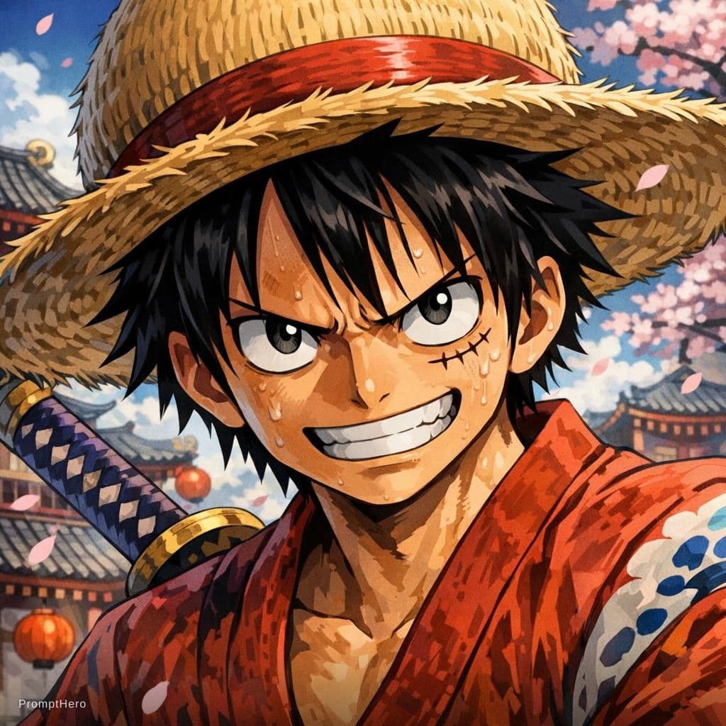AI generated: Luffy in Wano Country close-up