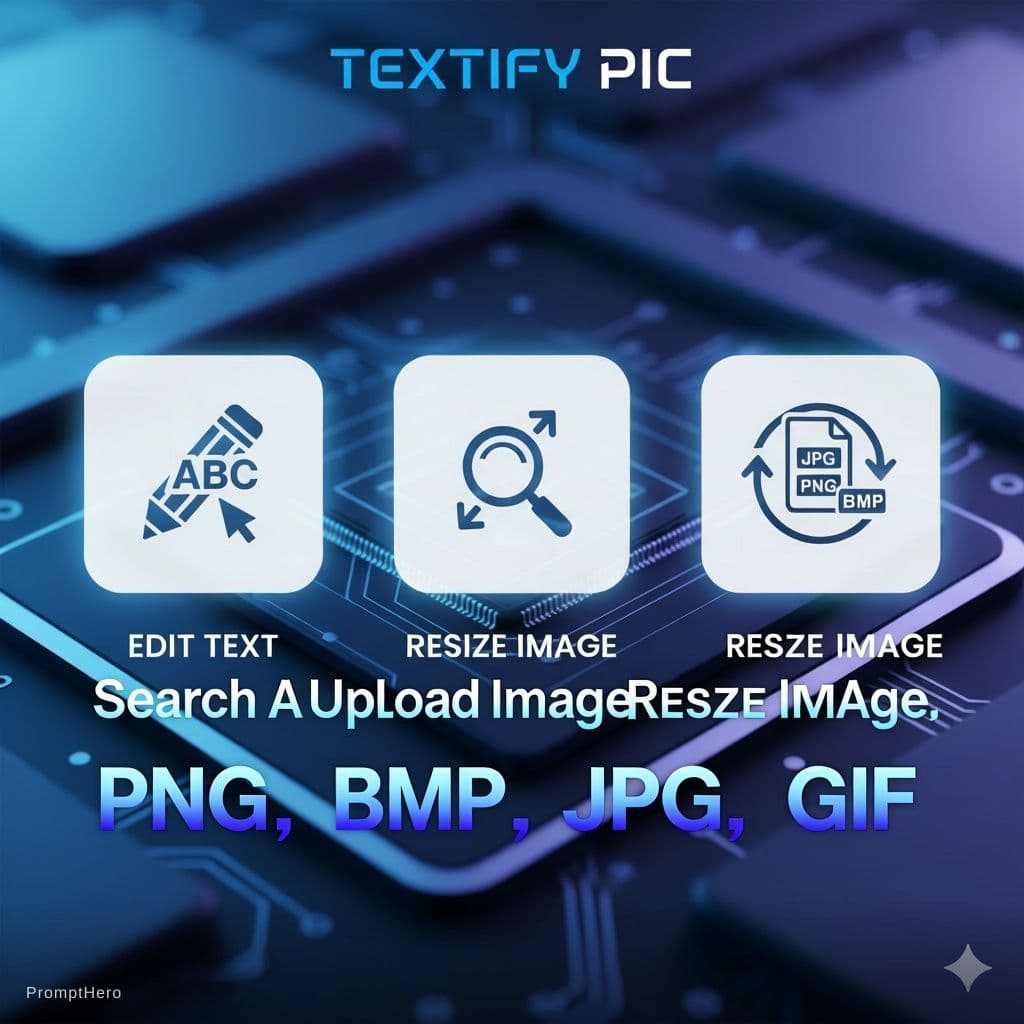 AI generated: Textify Pic: Search AI and Upload Image, Resize Image, add gradient text, Convert to formats like PN...