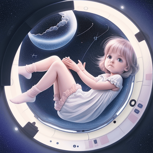 AI generated: whimsical toddler girl in spaceship looking at the stars, galaxy, twinkling stars, soft, filtered mo...