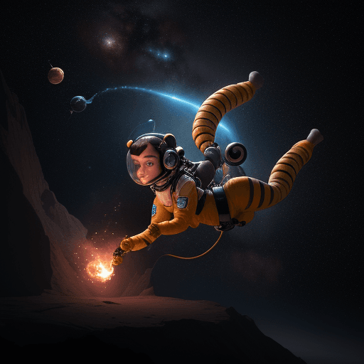 AI generated: ultra realistic beautiful and cute anthropomorphic female space monkey astronaut with tail flow arti...