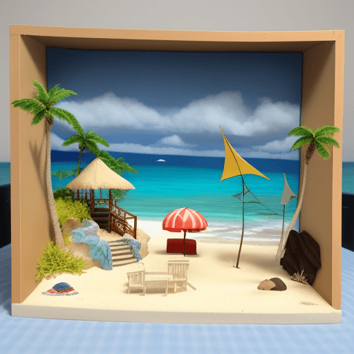 AI generated: Diorama of a  beach created with different pieces of fabric