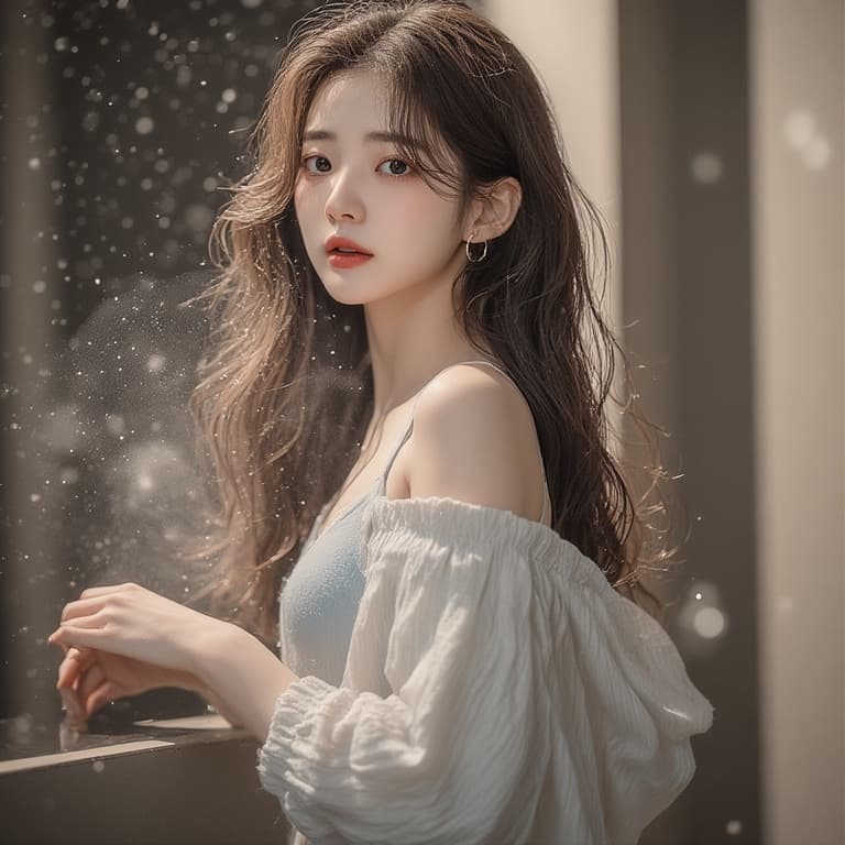 AI generated: a beautiful Korean girl in swimsuit. showing her full body beautiful, elegant, shivering, cold, free...