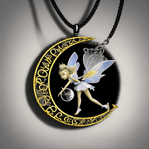 AI generated: 3D caricature of magic enchant beautiful playful cute fairy on crescent moon, combination of pendant...
