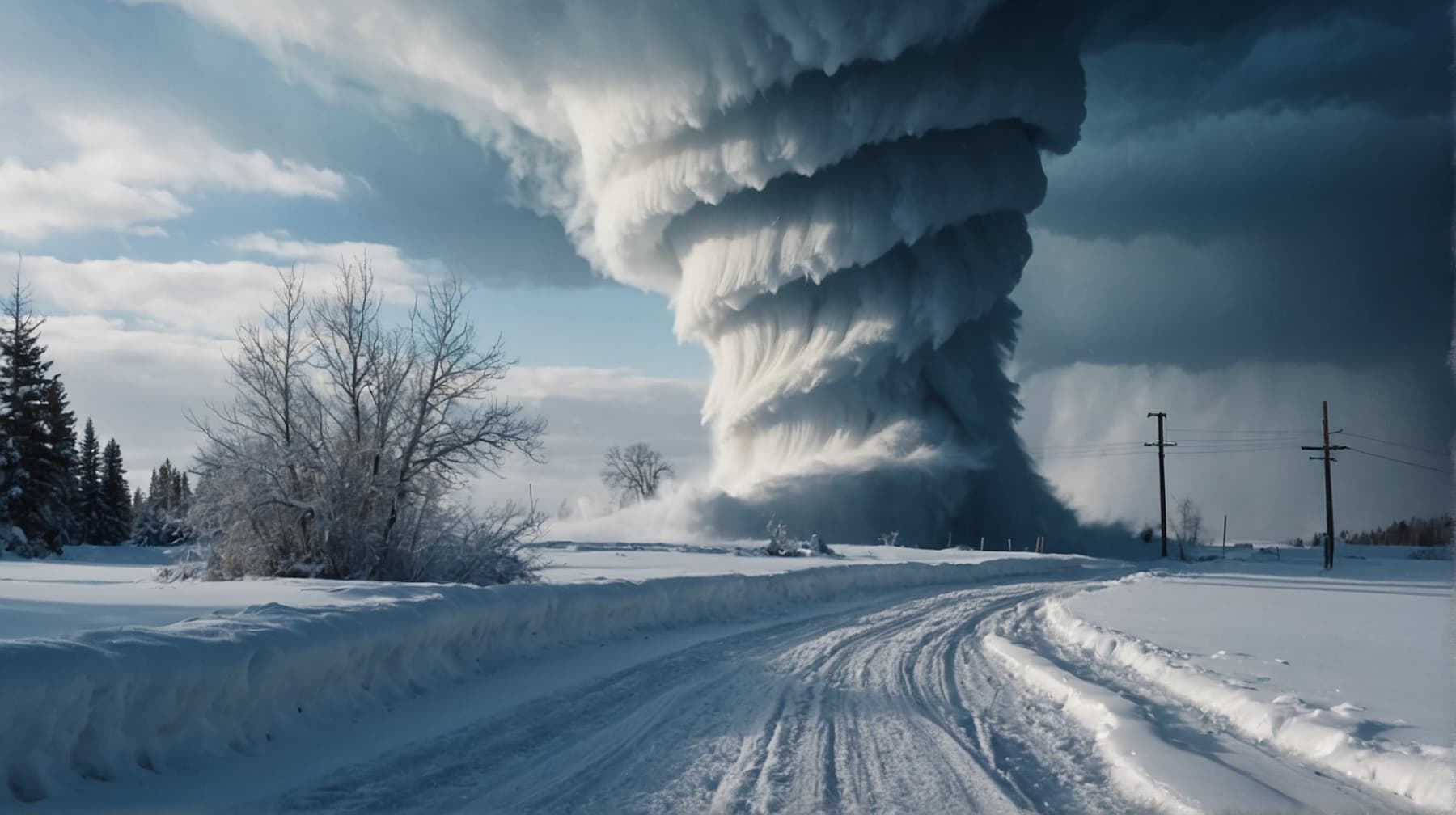AI generated: A highly detailed and dramatic rare photo shot of a Winter ((Snow)) ((Tornado)) with a winter snow r...