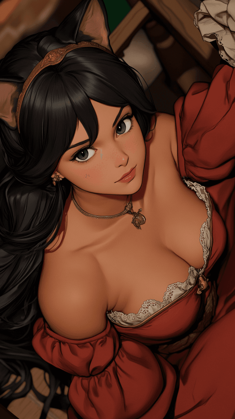 AI generated: Masterpiece, the best quality, high-res, cat ears, black hair, castle background, green eyes, sittin...