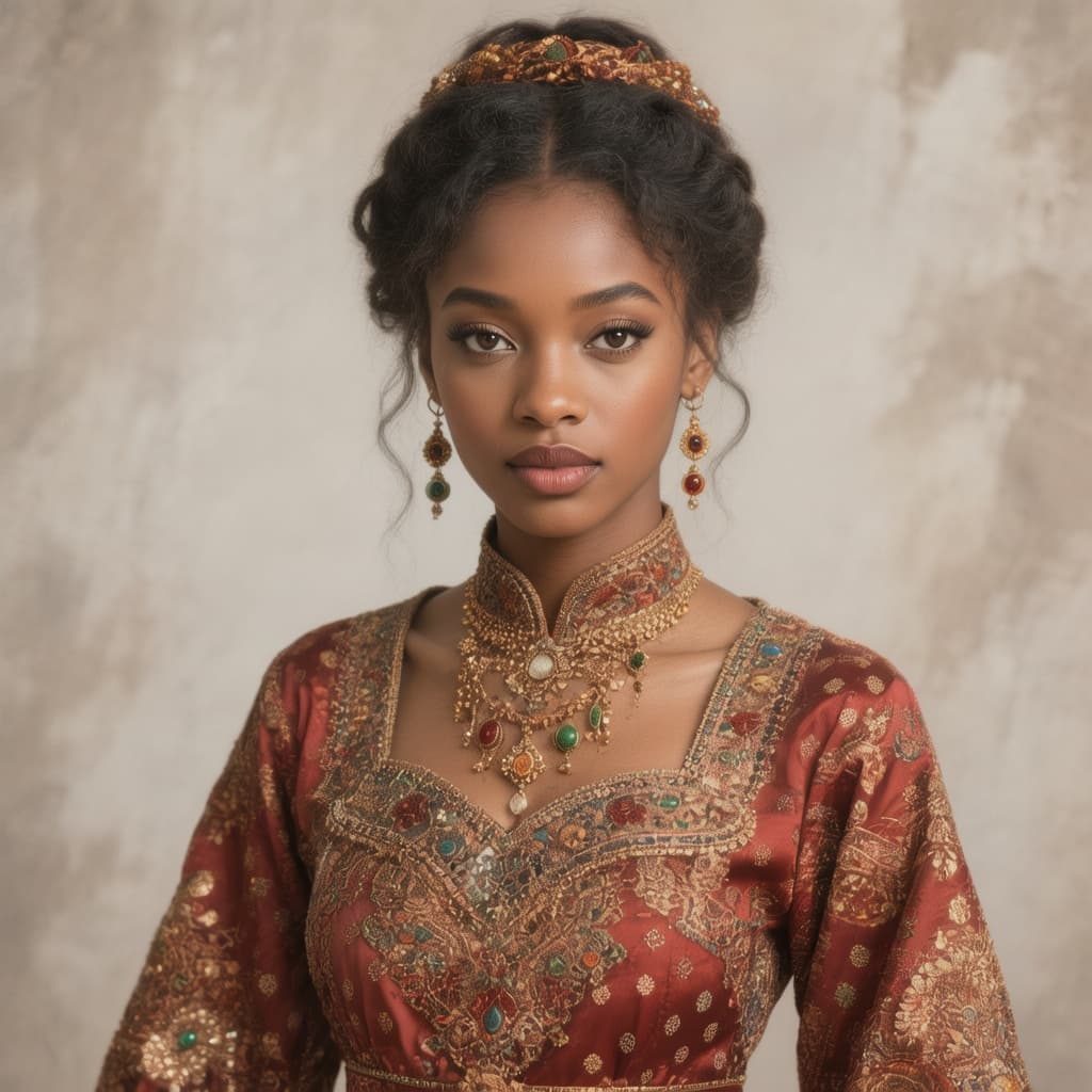 AI generated: create edo bini young lady in her twenties dress in a traditional attire. 