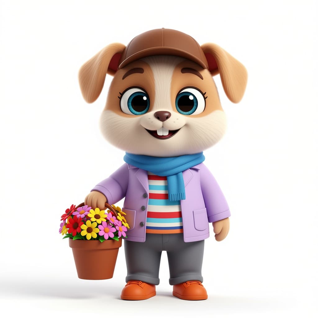 AI generated: A cute cartoon dog character, full body, standing pose, big round expressive eyes, friendly smiling ...