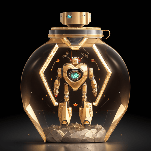 AI generated: An artistic, high detail rendering of a robot with a large golden coin in place of a heart inside it...