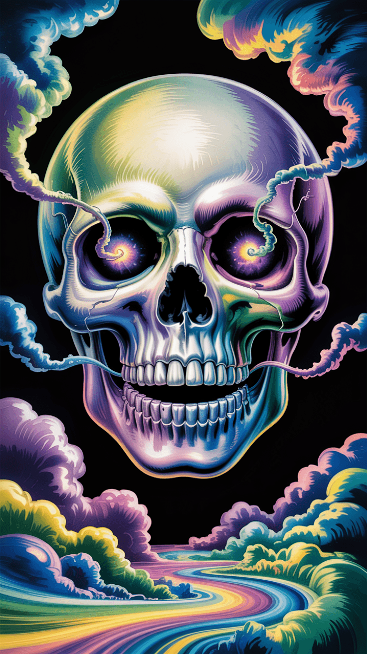 AI generated: abstract Grateful Dead steal your face logo surrealism --ar 1:2 --personalize yruxpc2 --stylize 750 ...