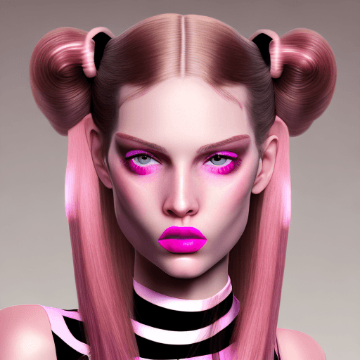 AI generated: Vogue Runway Model with long Pigtails in the style of candycore hair, pale skin and light pink lips ...
