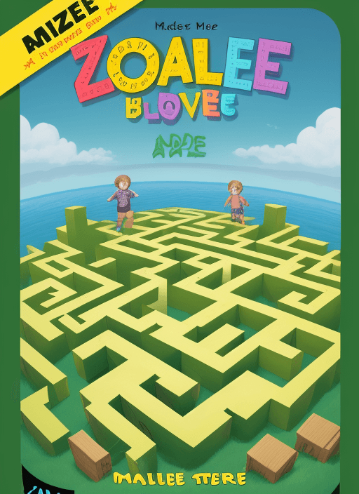 AI generated: book cover, kids, maze, with title "Maze Adventures: 50 Exciting Puzzles for Young Explorers", happy...