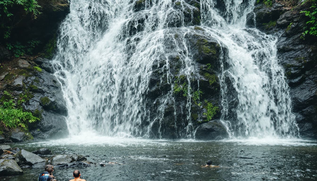AI generated: two men in waterfall 