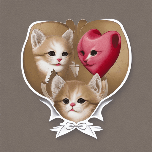 AI generated: Valentine die - cut sticker vintage Beistle kittens dressed for Valentines Day