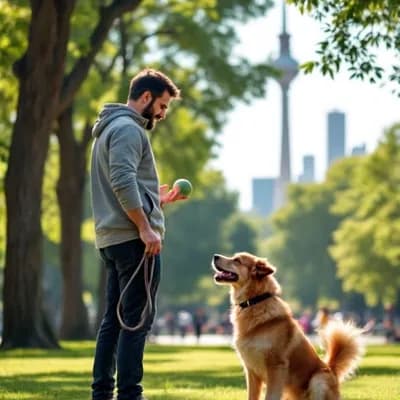 AI generated video: dog playing with man