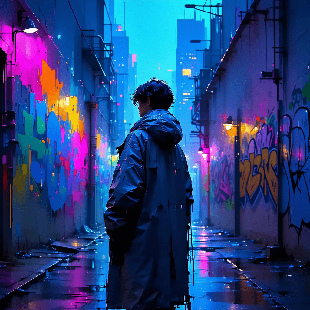 AI generated: illustration reflecting interstellar ; moviestyle, a lone figure, seen from the back, faces a vibran...