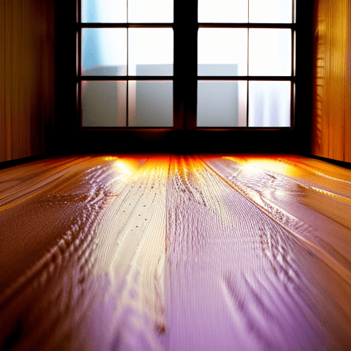 AI generated: photograph, an empty wooden door frame, a shiny brazilian teak floor, 4k, detailed, ambient lighting