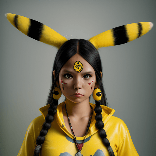 AI generated: hyper realistic photograph, portrait of a indigenous woman, future punk, full body

Pikachu cosplay ...
