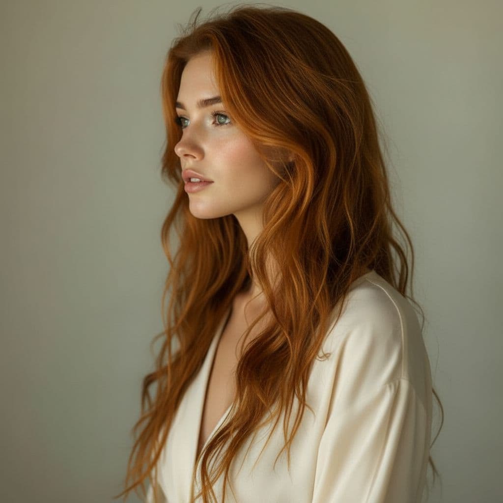 AI generated: Ultra-realistic portrait headshots of the same woman, maintaining 100% facial consistency, ginger ha...