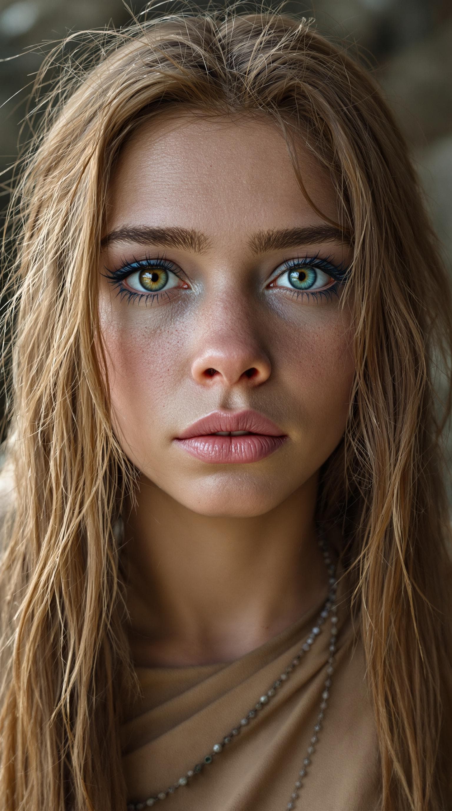 AI generated: a professional realistic photo of (age 11) Neanderthal girl, (futuristic),(masterpiece), (realistic)...