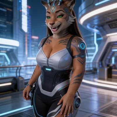 AI generated video: An alien nightclub setting showing characters, TAGG beings with no tails, dancing and moving in a fu...