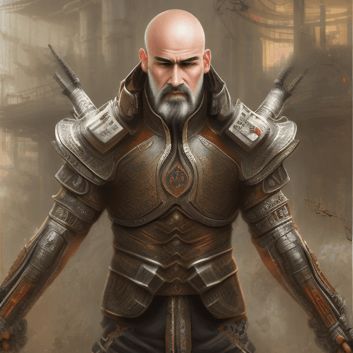 AI generated: (masterpiece, best quality, detailed)), outdoor arena, wind_lift, asian Wu Jing as cyberpunk soldier...