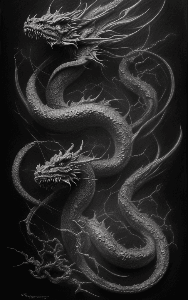AI generated: Hyper-realistic alcohol tea ink portrait drawing of a dark entropy dragon, (vantablack color) ink ar...