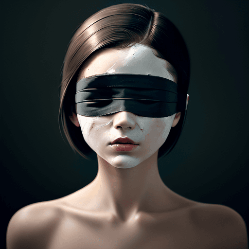 AI generated: a fine art cinematic photography portrait of a women, blindfolded with a brushstroke, face straight ...
