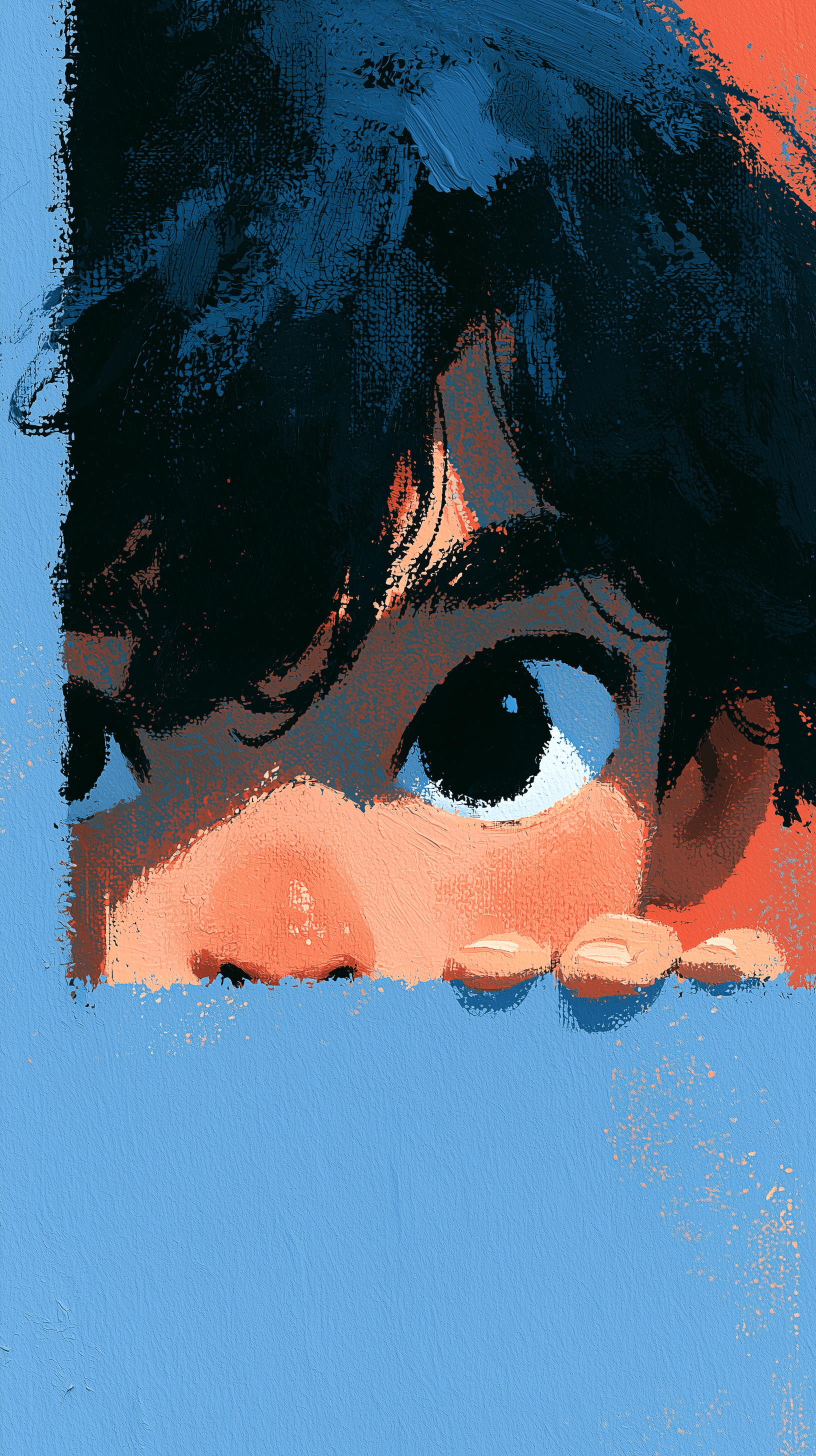 AI generated: Illustration artwork, boy face close-up, gaze, existing expressive face, vibrant background --chaos ...