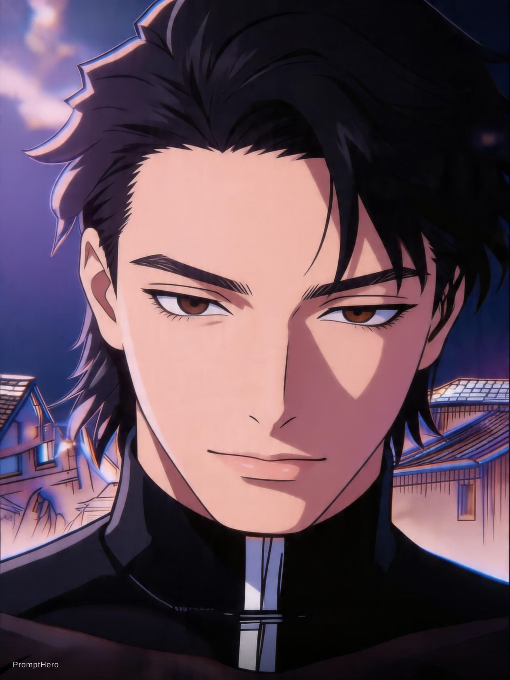AI generated: Generate/create an image where put my face, the face in normal real pic in the place of aizen pic i ...