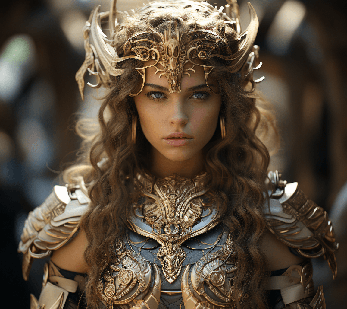 AI generated: a warrior wears a golden azure costume holding swords, in the style of rendered in unreal engine, in...