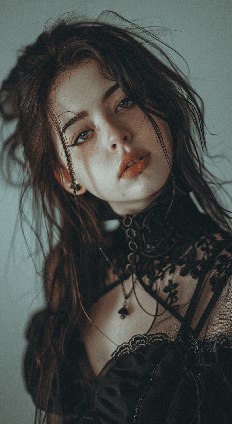 AI generated: Gothic girl, cute, in the style of Gothic fashion, expressive facial expressions, shot on a Sony a7I...