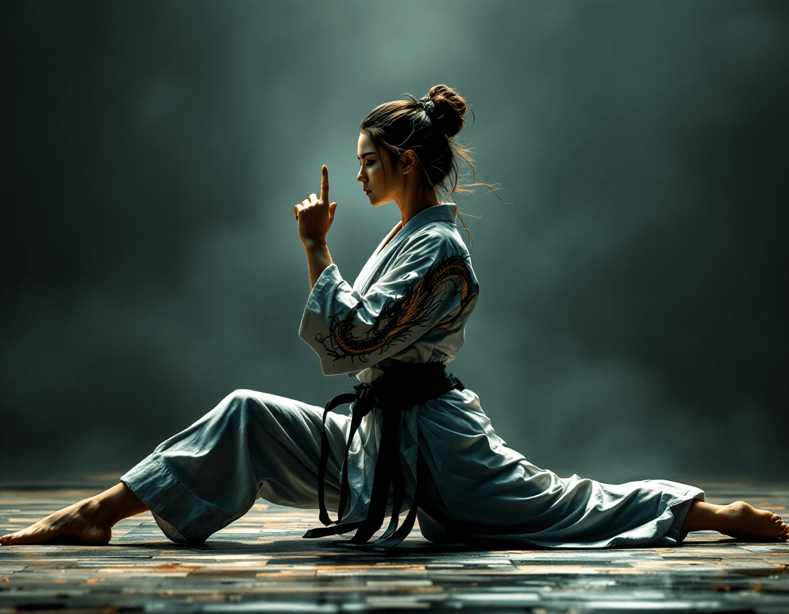 AI generated: An ultra-detailed, high contrast, elegant, gritty, side view image of a beautiful Japanese female ka...