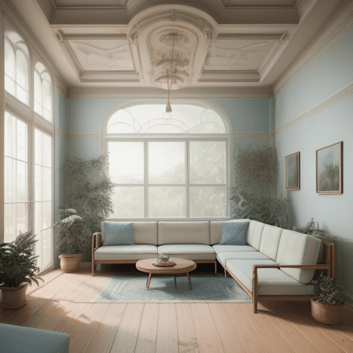 AI generated: High resolution photography interior design, dreamy sunken living room conversation pit, wooden floo...