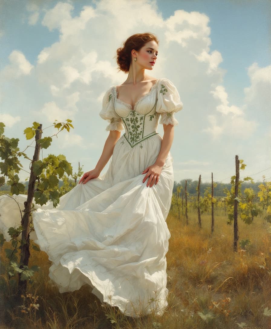 AI generated: pintura estilizada corpo inteiro no estilo de John Everett Millais e William-Adolphe Bouguereau, ret...