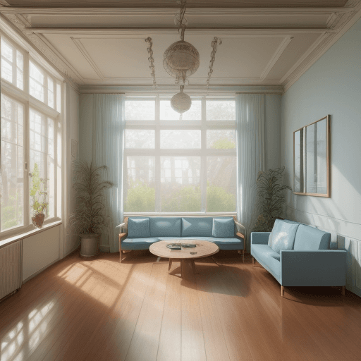 AI generated: High resolution photography interior design, dreamy sunken living room conversation pit, wooden floo...