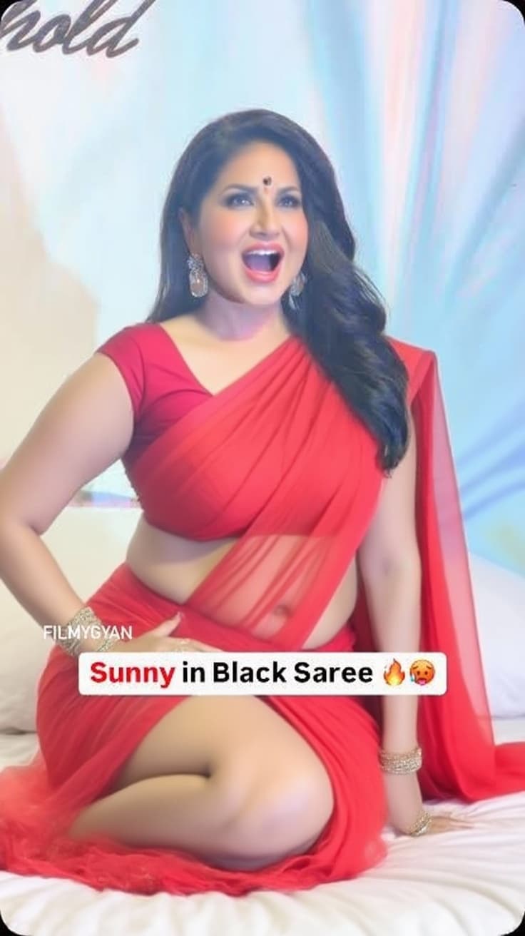 AI generated: Q 35 year old sexy bhabhi in red saree transparent big thigh ass moaning expression sitting on a bed...