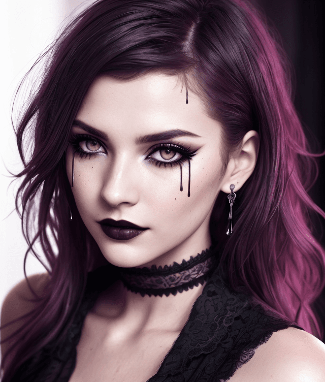 AI generated: {Jeanette Voerman} 18 y.o. , vampire the masquerade bloodlines, [ (smeared mascara:1.2) : goth makeu...